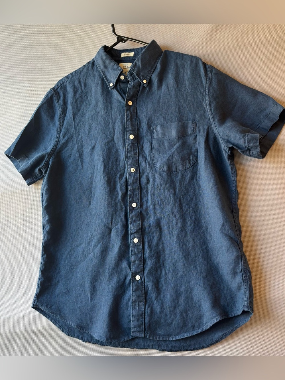 J.Crew Mens Baird McNutt Irish Linen Short Sleeve Shirt Navy Blue M